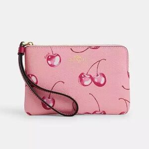 Coach Corner Zip Wristlet With Cherry Print